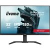 Monitor z widocznym logo "iiyama" oraz napisami: "G-Master GB3271QSU", "32” 80cm", "IPS", "2560x1440", "180Hz", "1ms", "Red Eagle". Na ekranie znajduje się grafika przedstawiająca futurystyczny hełm.