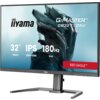 Monitor z logo "iiyama" i napisem "G-Master GB3271QSU" na ekranie, z informacjami: "32” 80cm", "IPS", "2560x1440", "180Hz", "1ms" oraz "RED EAGLE™".