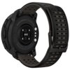 Czarny smartwatch z okrągłą tarczą i perforowanym paskiem, na odwrocie widoczny napis: "SUUNTO VERTICAL 2 - STAINLESS STEEL, 100M - 0W244 - 250123456789, DESIGNED IN FINLAND - MADE IN CHINA". Na obudowie znajdują się różne symbole i oznaczenia techniczne.