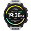 Smartwatch z okrągłym wyświetlaczem pokazuje godzinę 19:36:54, datę SAT AUG 23, poziom naładowania baterii 92%, czas do zachodu słońca 2 h 17 min, temperaturę -2°C i 9°C oraz napis "Halti" i "BROKEN CLOUDS 5°C". Pasek zegarka jest szaro-niebieski.