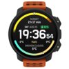 Smartwatch z czarną tarczą i pomarańczowym paskiem wyświetla godzinę 19:36:54, datę SAT AUG 23, poziom naładowania baterii 92%, oraz informacje o pogodzie: -2°C, 9°C, Halti, BROKEN CLOUDS, 5°C. Na górze ekranu widoczny jest czas do zachodu słońca: 2 h 17 