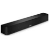 Czarny soundbar o prostokątnym kształcie z widocznym logo "BOSE" na przedniej kratce. Urządzenie ma gładką powierzchnię i minimalistyczny design.