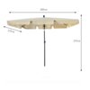 Beżowy parasol ogrodowy z ochroną UV, o wymiarach 200x123x235 cm i wadze 2,8 kg, przedstawiony na białym tle z zaznaczonymi wymiarami. Parasolka ma prosty, czarny trzon i falbaniaste krawędzie.