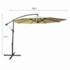Beżowy parasol ogrodowy z bocznym stelażem, o wymiarach 300x300x245 cm, z widocznymi oznaczeniami wymiarów. Konstrukcja parasola jest metalowa, a czasza rozłożona na stelażu.