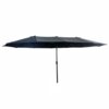 Ciemnoszary podwójny parasol ogrodowy o wymiarach 460x270x245 cm i wadze 12,3 kg, z centralnym metalowym stelażem. Produkt nie posiada widocznych napisów ani logo.