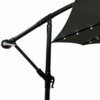 Ciemnoszary parasol ogrodowy z oświetleniem LED, widoczny jest fragment stelaża z mechanizmem regulacji oraz część czaszy z wbudowanymi diodami. Produkt ma wymiary 300x300x245 cm i waży 12,7 kg.