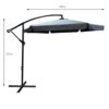 Wodoodporny parasol ogrodowy i tarasowy w kolorze ciemnoszarym, o wymiarach 300x300x245 cm i wadze 11,7 kg, z widocznymi oznaczeniami wymiarów na białym tle. Parasol ma solidną metalową konstrukcję z bocznym ramieniem i krzyżową podstawą.
