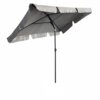 Jasnoszary parasol ogrodowy z ochroną UV, o wymiarach 200x123x235 cm i wadze 2,8 kg, z czarnym stelażem i falbaną na krawędzi. Produkt jest przedstawiony na białym tle.