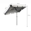 Jasnoszary parasol ogrodowy z ochroną UV, o wymiarach 200x123x235 cm i wadze 2,8 kg, przedstawiony jest na białym tle z zaznaczonymi wymiarami. Parasol ma prostokątny kształt z falbaną na krawędziach i czarną, metalową konstrukcję.