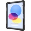 Czarne etui na iPad / iPad Air FIXED Rugged Tab z widocznym ekranem, na którym znajdują się cztery kolorowe okręgi: niebieski, różowy, żółty i biały. Etui ma solidną konstrukcję z wyraźnymi wzmocnieniami na krawędziach.