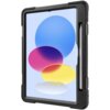 Czarne etui na tablet z widocznym miejscem na rysik, w środku ekran z kolorowymi okręgami w odcieniach niebieskiego, różowego, żółtego i białego. Produkt to "Etui na iPad Pro FIXED Rugged Tab Czarny".