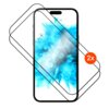 Na zdjęciu widoczny jest smartfon z niebiesko-białą grafiką na ekranie, na którym nałożone są dwa przezroczyste szkła hartowane. W prawym dolnym rogu znajduje się pomarańczowe kółko z białym napisem "2x".