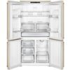 Kremowa lodówka SMEG FQ60CPO6 Side by Side No Frost o wysokości 182 cm z otwartymi drzwiami, ukazująca wnętrze z półkami, szufladami i przegródkami. Na górnej części widoczne jest logo "smeg".