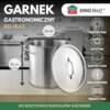 Na zdjęciu znajduje się duży, metalowy garnek z pokrywką, oznaczony jako "GARNEK GASTRONOMICZNY KH-1962", o wymiarach 30 cm na 30 cm. Widoczne są również ikony wskazujące na kompatybilność z różnymi rodzajami kuchenek: ceramiczną, gazową, elektryczną, hal