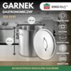 Na zdjęciu znajduje się stalowy garnek z pokrywką, oznaczony jako "Garnek gastronomiczny KH-1961" o średnicy 28 cm, z logo "KING Hoff" w prawym górnym rogu. Po prawej stronie widoczne są ikony wskazujące na kompatybilność z różnymi rodzajami kuchenek: cer