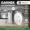 Na zdjęciu znajduje się duży, metalowy garnek z pokrywką, oznaczony jako "GARNEK GASTRONOMICZNY KH-1963" o wymiarach 32 cm na 32 cm. Widoczne są także ikony wskazujące na kompatybilność z różnymi rodzajami kuchenek: ceramiczną, gazową, elektryczną, haloge