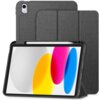Szare etui na tablet z funkcją podstawki, z miejscem na rysik, prezentowane z przodu i z tyłu. Na ekranie tabletu widoczne są kolorowe elipsy w odcieniach białym, żółtym, różowym i niebieskim.
