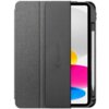 Szare etui na tablet z widocznym logo "TECH-PROTECT" oraz napisem "DESIGNED BY FP" na okładce. Etui jest częściowo otwarte, ukazując ekran tabletu z kolorowymi elementami oraz miejsce na rysik.