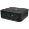 Czarny komputer o kompaktowej obudowie z teksturowanym wierzchem, posiadający przycisk zasilania, gniazdo audio, port USB-C, dwa porty USB-A oraz logo "acer" na górze.