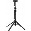 Czarny statyw z funkcją auto-tracking, z rozłożonymi nogami i uchwytem na urządzenie mobilne. Na jednej z nóg widoczny jest napis "ULANZI".