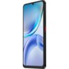 Smartfon z dużym ekranem, na którym widoczna jest abstrakcyjna, kolorowa grafika w odcieniach niebieskiego i fioletowego. Obudowa urządzenia jest czarna, z czerwonym przyciskiem na boku.