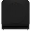 Czarny subwoofer z widocznym logo "Klipsch" na górze, posiada prostokątny otwór na dole. Powierzchnia subwoofera jest pokryta materiałem o teksturze siatki.