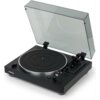 Czarny gramofon z przezroczystą pokrywą, na której widnieje napis "THORENS". Na obudowie znajduje się napis "Automatic TD 101 A".