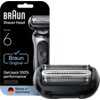Opakowanie głowicy golarki z napisem "BRAUN Shaver Head Series 6" oraz "Braun Original" i "Get back 100% performance* *refers to shaving performance only". Na dole widnieje napis "Made in Germany" z flagą Niemiec obok.