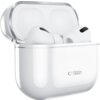 Przezroczyste etui na słuchawki TECH-PROTECT FlexAir do Apple Airpods Pro 3 z widocznymi słuchawkami w środku. Na etui znajduje się logo "TECH PROTECT".