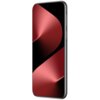 Smartfon z dużym ekranem, na którym widoczny jest abstrakcyjny wzór w odcieniach czerwieni i czerni. Obudowa urządzenia jest w kolorze czarnym, a na bocznej krawędzi znajdują się przyciski.