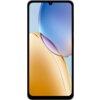 Smartfon z dużym wyświetlaczem, na którym widoczna jest abstrakcyjna grafika w odcieniach niebieskiego i pomarańczowego. Na górze ekranu znajduje się niewielkie wcięcie na aparat.