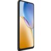 Czarny smartfon z dużym ekranem, na którym widoczna jest abstrakcyjna grafika w odcieniach niebieskiego i pomarańczowego. Na krawędzi urządzenia znajduje się przycisk.