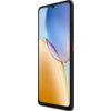 Smartfon z dużym wyświetlaczem, na którym widoczna jest abstrakcyjna grafika w odcieniach niebieskiego i złotego. Obudowa jest czarna, z czerwonym przyciskiem na boku.