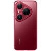Czerwony smartfon z trzema obiektywami aparatu umieszczonymi w trójkątnym module oraz logo "HUAWEI" widocznym na obudowie. Obiektywy są otoczone delikatnym wzorem, a jeden z nich ma oznaczenie "XMAGE".