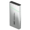 Srebrny powerbank z logo "GREENCELL" na boku, posiadający kilka portów oznaczonych jako 18W, 18W, 60W oraz 65W. Na boku widoczny jest napis "airplane ready".
