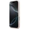 Różowe etui na telefon z widocznymi przyciskami bocznymi, w środku znajduje się ekran z abstrakcyjnym wzorem w ciemnych kolorach. Produkt jest przeznaczony do modelu Apple iPhone 17 Pro Max.