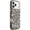 Etui na telefon z wzorem w cętki lamparta, w odcieniach brązu i szarości, z widocznym logo "KARL LAGERFELD" na dole. Produkt jest przeznaczony do modelu Apple iPhone 17 Pro Max i posiada funkcję MagSafe.