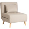 Beżowy fotel rozkładany z poduszką, na drewnianych nogach, prezentuje się jako jednoosobowa sofa. Produkt nosi nazwę "Fotel Rozkładany Do Spania Leżak Łóżko Sofa Jednoosobowa Beżowy MARRY".