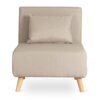 Beżowy fotel rozkładany z poduszką, osadzony na drewnianych nogach. Produkt to "Fotel Rozkładany Do Spania Leżak Łóżko Sofa Jednoosobowa Beżowy MARRY".