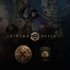 Na zdjęciu widoczna jest okładka gry "Crimson Desert Day One Edition Gra PC" z postacią trzymającą miecz i tarczę, a poniżej znajduje się napis "Pre-Order Exclusive Bonus Khaled Shield". W tle widać fragmenty budowli i inne postacie.