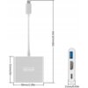 Na zdjęciu znajduje się srebrny hub z logo "zenwire", z trzema portami widocznymi z boku: USB, HDMI i USB-C. Wymiary urządzenia to 166 mm x 58 mm x 11 mm, a długość kabla to 6.54 cala.