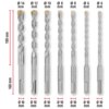 Zestaw siedmiu wierteł o różnych średnicach: 14 mm, 12 mm, 10 mm, 8 mm, 8 mm, 6 mm, 6 mm, z długościami roboczymi 100 mm i całkowitymi 160 mm. Wiertła mają spiralny kształt i metaliczne wykończenie.
