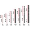 Na zdjęciu znajduje się zestaw wierteł o różnych średnicach i długościach, z oznaczeniami: Ø 1 mm (34 mm), Ø 1,5 mm (43 mm), Ø 2 mm (49 mm), Ø 2,5 mm (57 mm), Ø 3 mm (61 mm), Ø 3,5 mm (70 mm), Ø 4 mm (75 mm). Każde wiertło ma przypisaną długość w milimetrach, a wartości są zapisane w kolorze czerwonym.