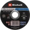 Czarna tarcza do metalu z centralnym otworem, z widocznym logo "Einhell" oraz napisami: "115 x 1,0 x 22,23 mm", "INOX - STAINLESS STEEL", "n max 13.300 min⁻¹", "QUICK CUTTING", "80 m/s", "EN12413", "A 46 T-BF", "MPA Z-15722", "Art.-Nr. 711411", "PC-Nr. 001", "Made in P.R.C.", "kwb Germany GmbH", "Hauptstraße 132", "28816 Stuhr / Germany", "www.kwb.eu", "welcome@kwb.eu". Na dole znajduje się kod kreskowy z numerem "4009317114116".