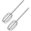Dwa metalowe mieszadła do miksera, wykonane ze stali nierdzewnej, z długimi uchwytami i spiralnymi końcówkami. Mieszadła są ułożone równolegle na białym tle.