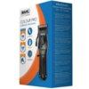 Na zdjęciu znajduje się opakowanie maszynki do strzyżenia zwierząt marki WAHL Colour Pro Cordless Grooming. Opakowanie zawiera informacje o produkcie, takie jak "Suitable for: Cats, Dogs, Horses", "Lightweight Design", "USB Charger" oraz kolorowy przewodnik długości strzyżenia, a także tekst w kilku językach dotyczący regulacji ostrza.