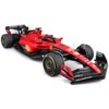 Zdalnie sterowany model samochodu wyścigowego w kolorze czerwonym z czarnymi i żółtymi elementami, ozdobiony licznymi logotypami, w tym Ferrari, Shell, Richard Mille, Santander, AWS, V-Power i HCL Software. Na przednim skrzydle widoczne są napisy "HCL Software" oraz "AWS".