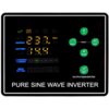 Panel sterowania zasilacza UPS z wyświetlaczem pokazującym wartości "INPUT 232V" i "BATTERY 13.8%", przyciski funkcyjne oznaczone jako "UP", "DOWN", "MENU", "RESET", "SET", "EXIT", "ON", "OFF", oraz napis "PURE SINE WAVE INVERTER".