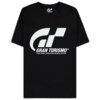 Czarna koszulka z dużym, białym logo "GT" oraz napisem "GRAN TURISMO THE REAL DRIVING SIMULATOR" na przodzie. Wewnątrz kołnierza znajduje się mniejsze logo "GT" z napisem "GRAN TURISMO".