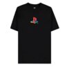 Czarna koszulka z kolorowym logo PlayStation na środku. Na metce wewnętrznej widoczny jest napis "PS Official Licensed Product".